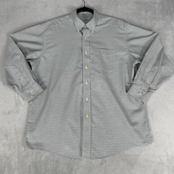 L.L. Bean Other - LL Bean Mens 16.5-32 Green White Tattersall Check Wrinkle Resistant Shirt Oxford